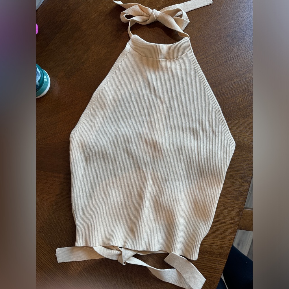 Zara Tan Knit Halter Crop Top